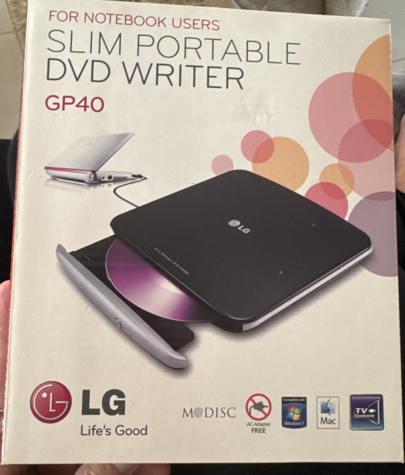 NEW LG Slim Portable DVD CD RW Writer GP40 For Notebooks w/Codes Mac TV Windows7