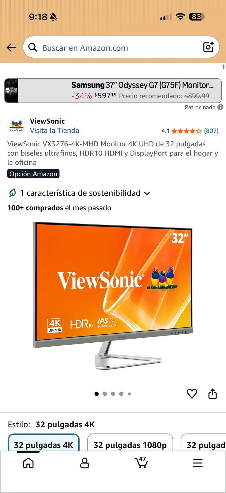 ViewSonic VX3276-4K-mhd 32" 4K UHD LED Monitor HDR10 60Hz 4ms HDMI/DP