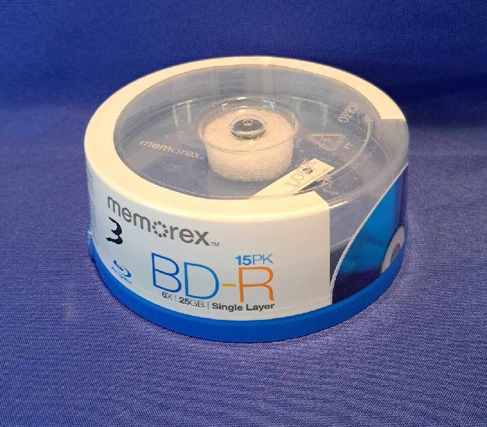 15 PK Memorex BD-R BDR Blu Ray 25 GB DVD Bluray Disks Single Layer 6X New Sealed
