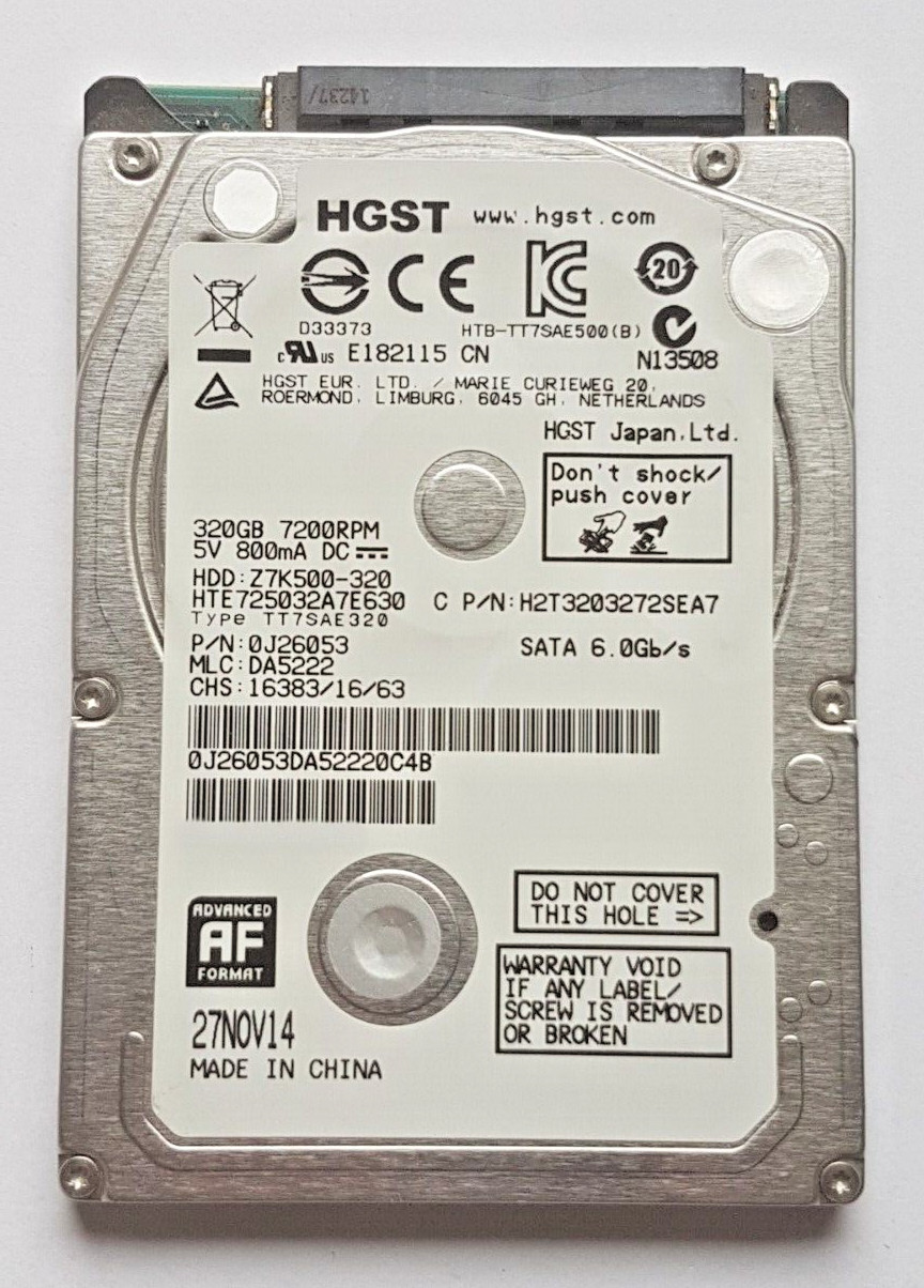 320GB SATA HGST HTE725032A7E630 Z7K500-320 7200rpm 32MB 2.5" Internal Hard Drive