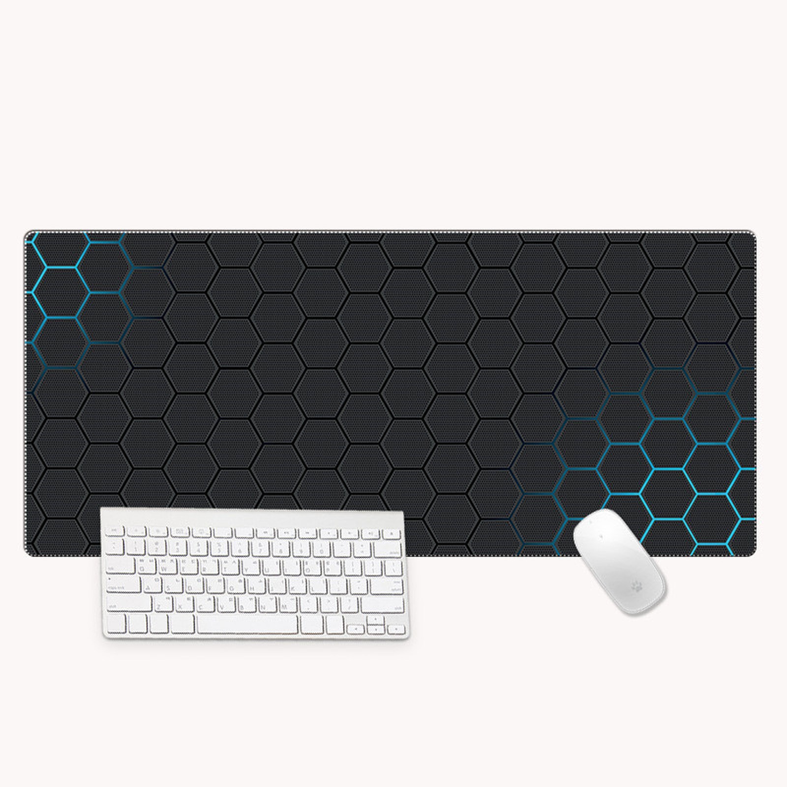 Large Desk Mat Mouse Pad 70x30cm Non Slip Stitched Edge Keyboard Pad Hexagon