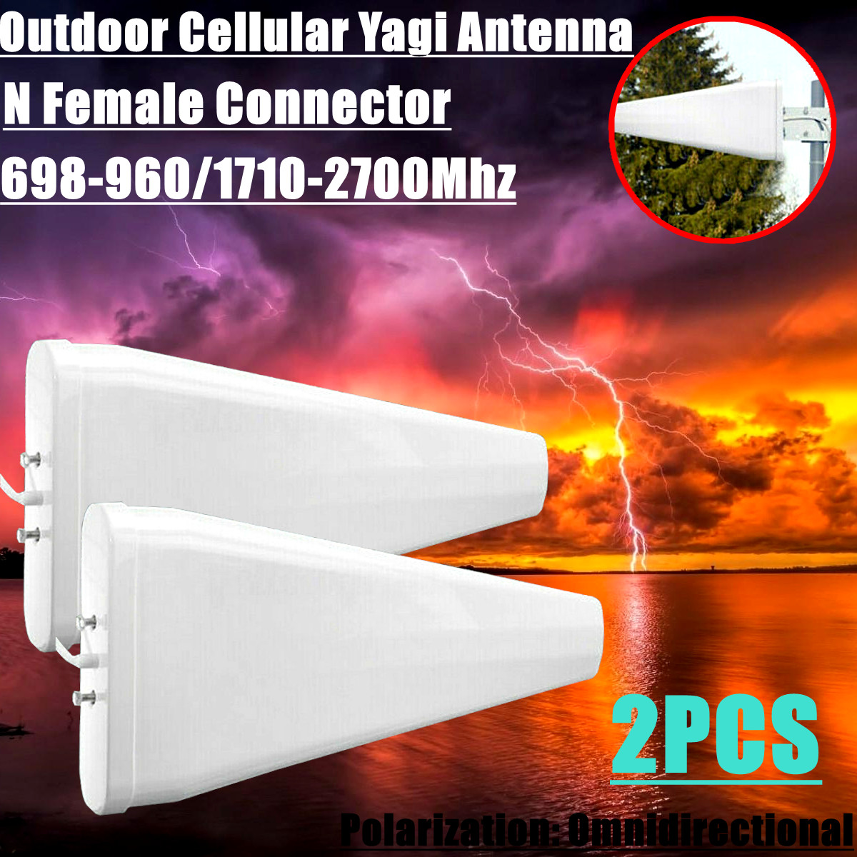2Pcs 698-2700MHZ 3G 4G Directional Outdoor Cellular Yagi Antenna N Female 4G LTE
