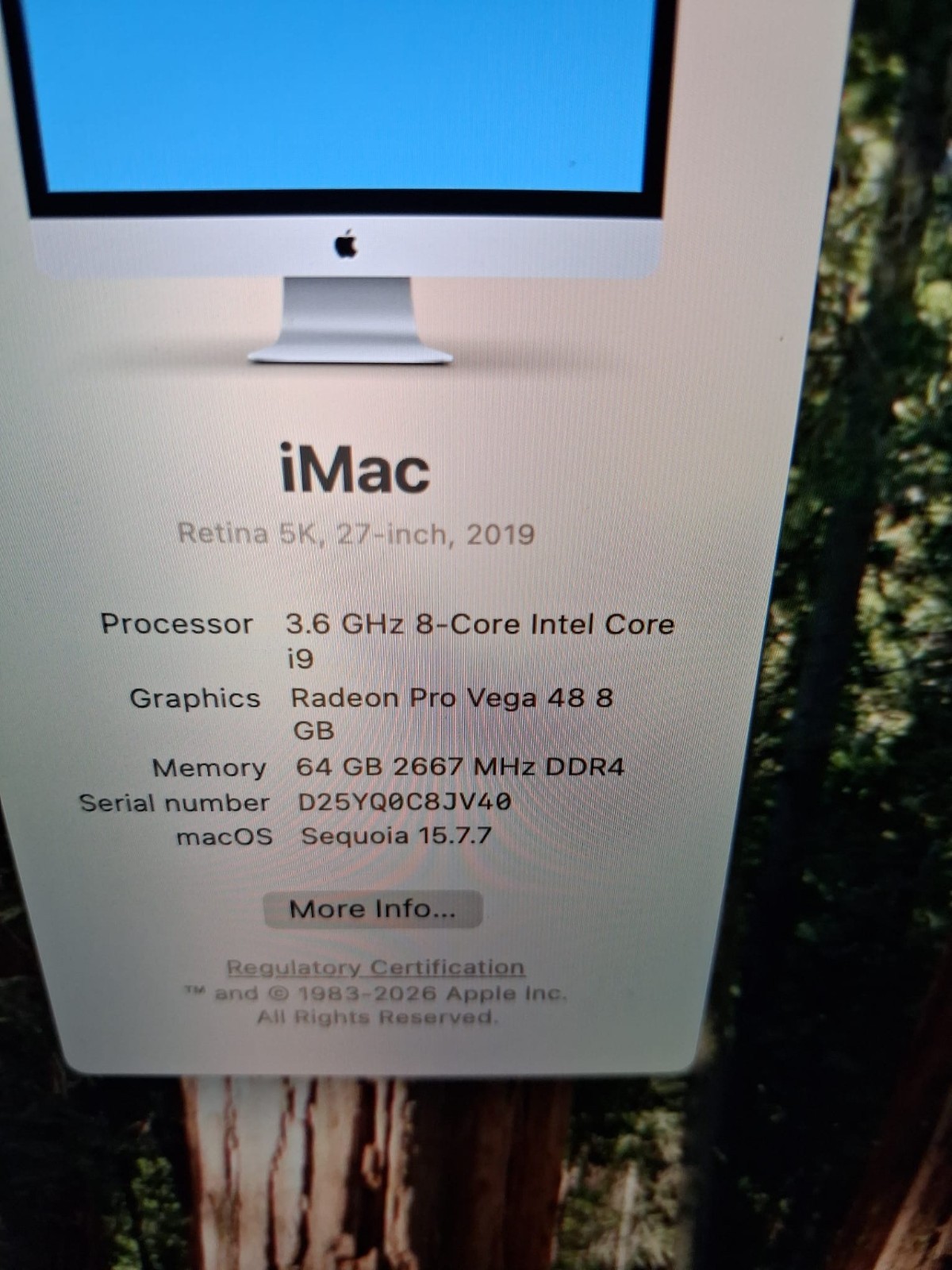 Apple iMac with 27in Retina 5K display i9/8 core/64gig of Ram /1 tb ssd/radeon