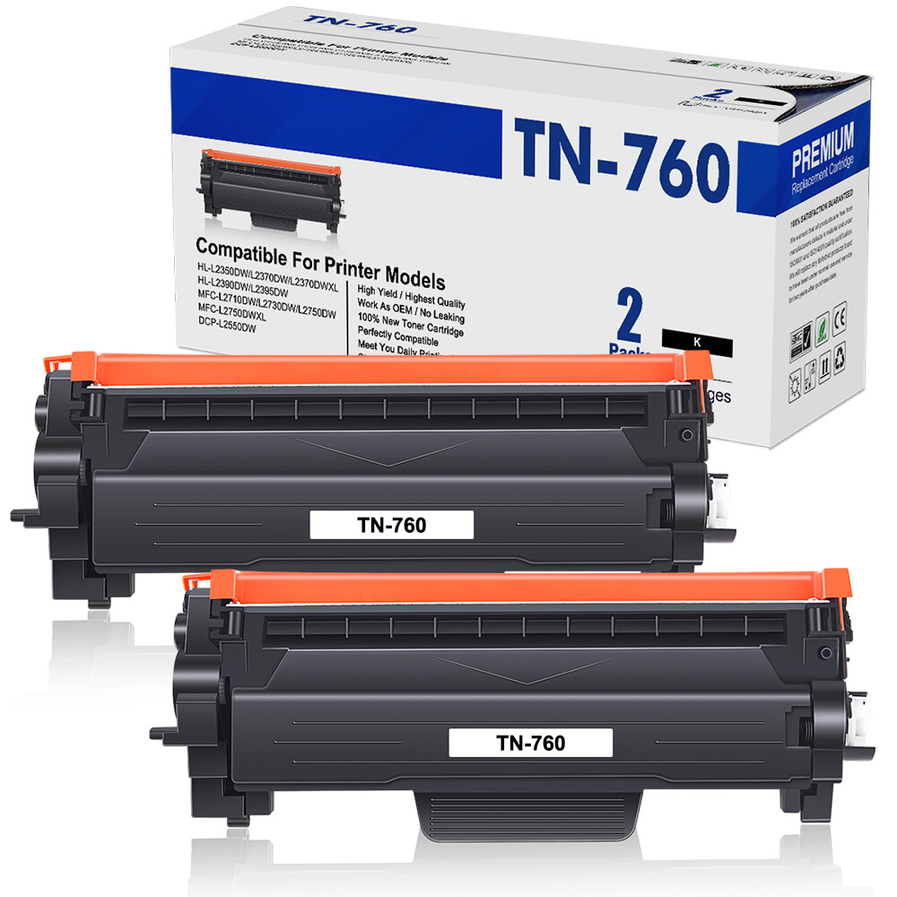 2x TN760 Toner Cartridge for Brother MFC-L2710DW L2390DW MFC-L2717DW DCP-L2550DW