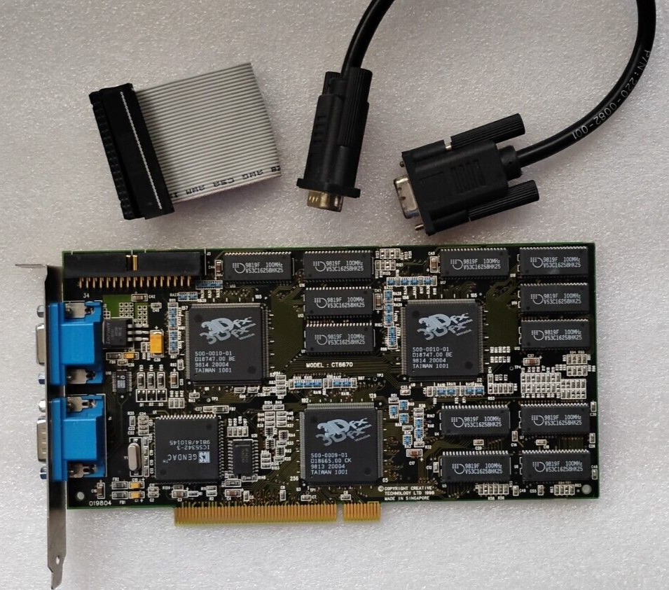 Creative Labs 3DFX Voodoo2 12MB PCI card w/ Pass + SLI cables CT6670 Works Great