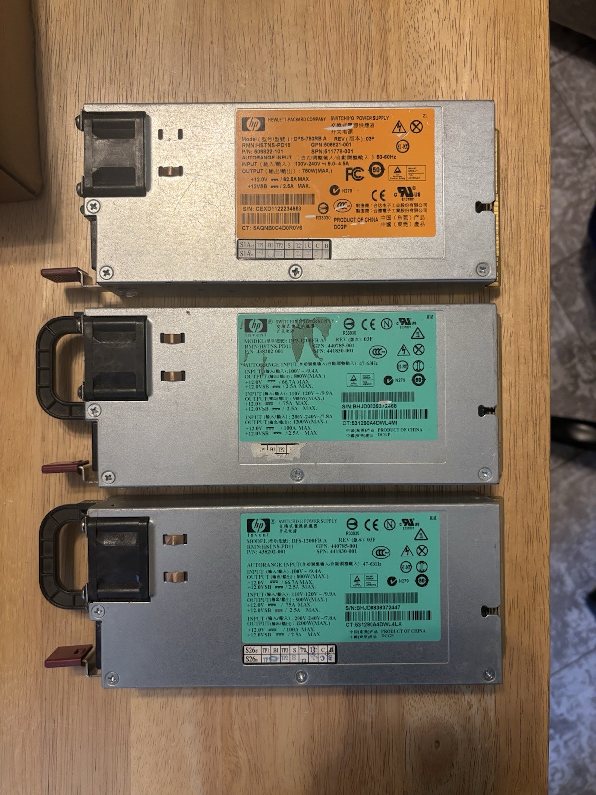 HP PSU Lot of 3 2x 1200 Watt And 1x 750 Watt