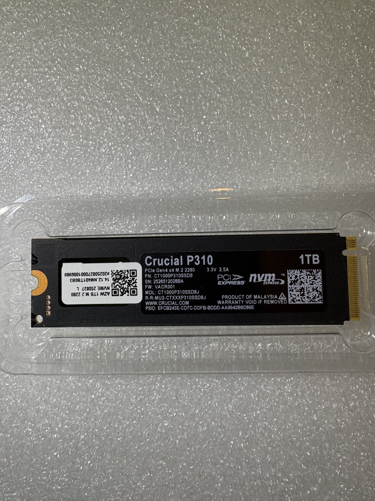 CRUCIAL P310 PCIe Gen4 NVMe 2280 M.2 SSD  1TB (Only 24hrs Power on hours)