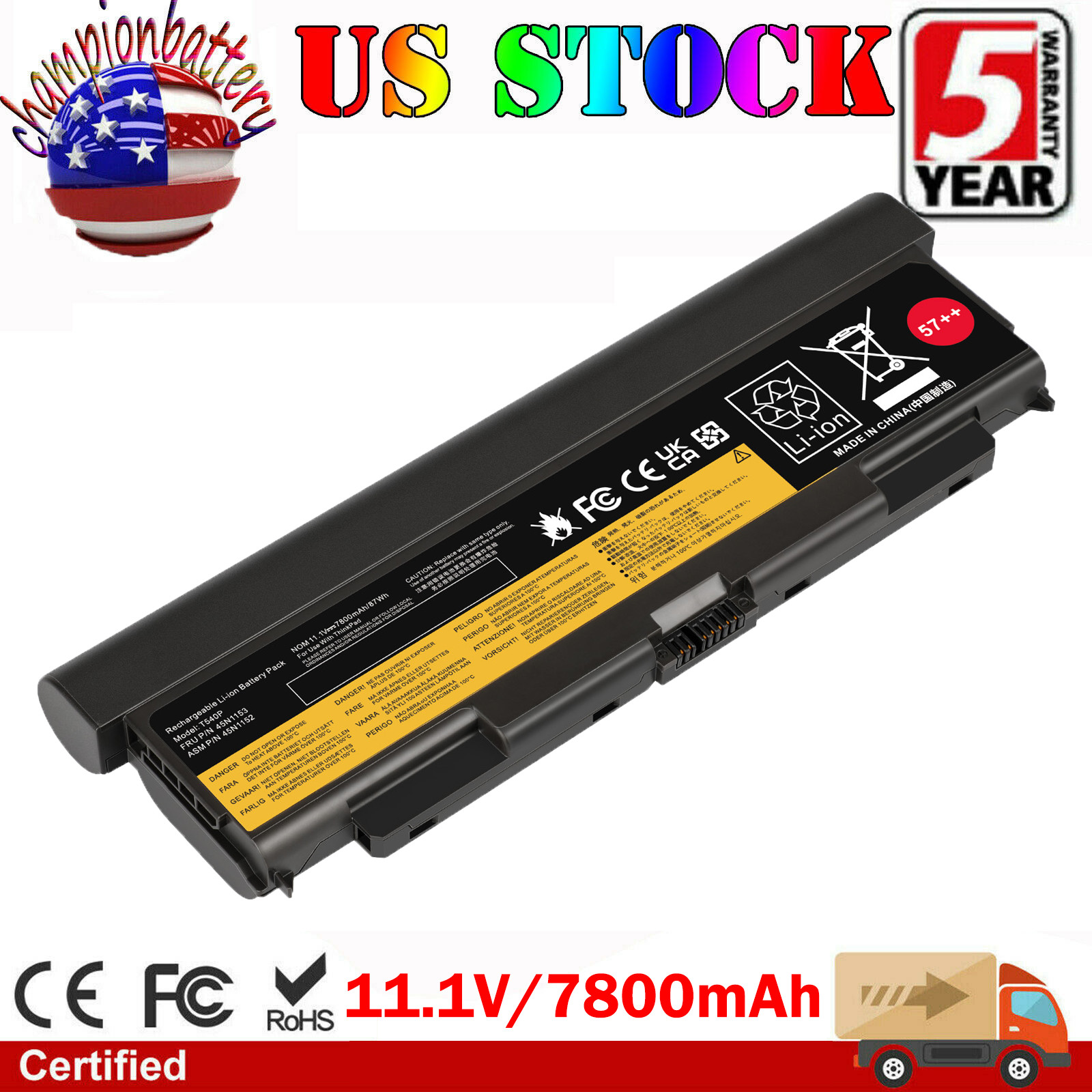 57++0C52863 45N1152 Battery For Lenovo Thinkpad W540 W541 T450p T540p T440p L440