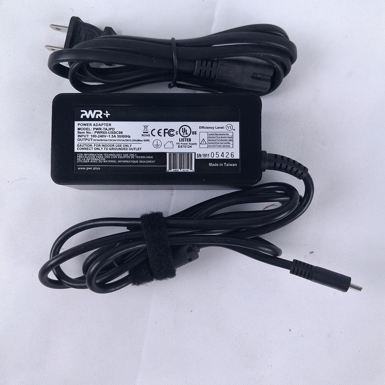 PWR+ 65W USB-C PD Laptop Charger Power Adapter PWR-TAJPD PWR65-USBC99