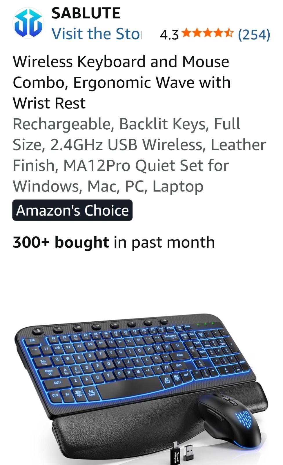 Sablut Ergonomic Backlit Keyboard (Blue)