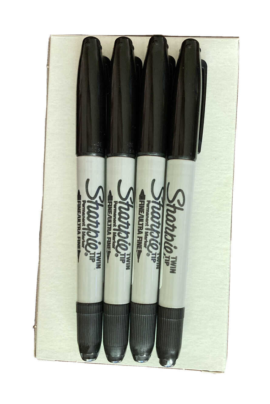 Sharpie Fine/Ultra Fine Twin Tip Permanent Marker, Black - 4 PACK