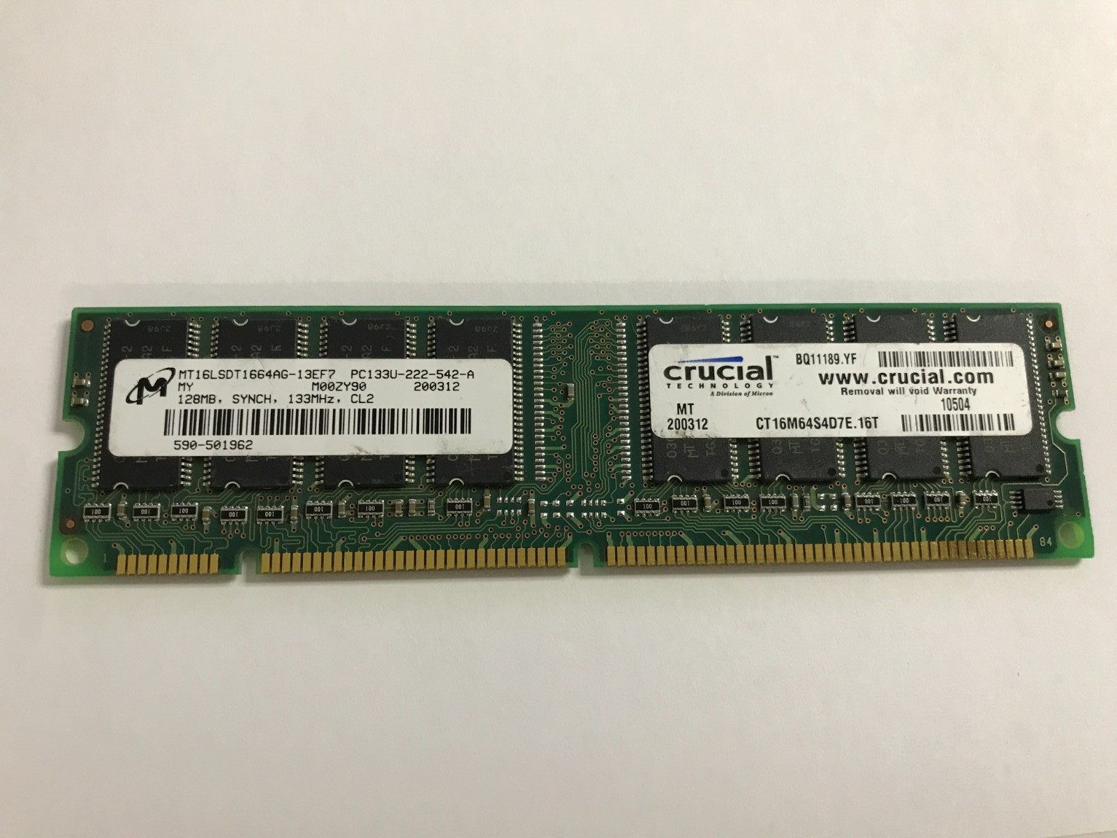 Micron 128MB DS 64 3.3V Gold DIMM, MT16LSDT1664AG