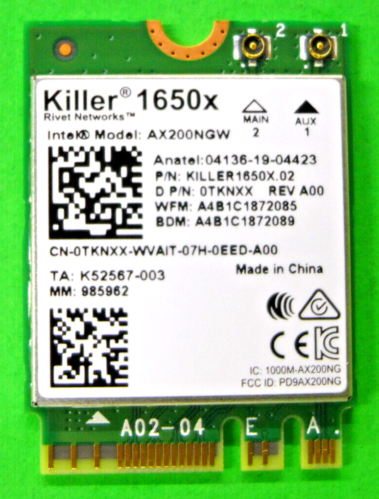Alienware Area 51m Killer 1650x AX200NGW A00 Wireless Card Dell TKNXX