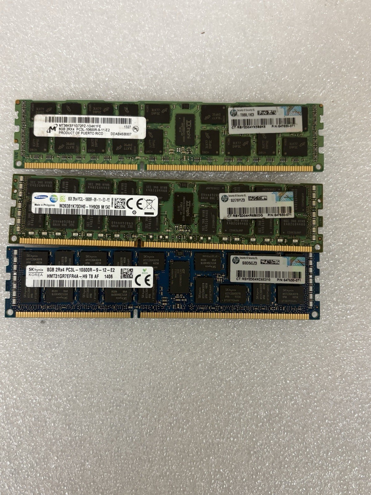 24GB (3x8GB) HP 647650-071 8GB DDR3 1333 (PC3L-10600R) Mix brand Server RAM