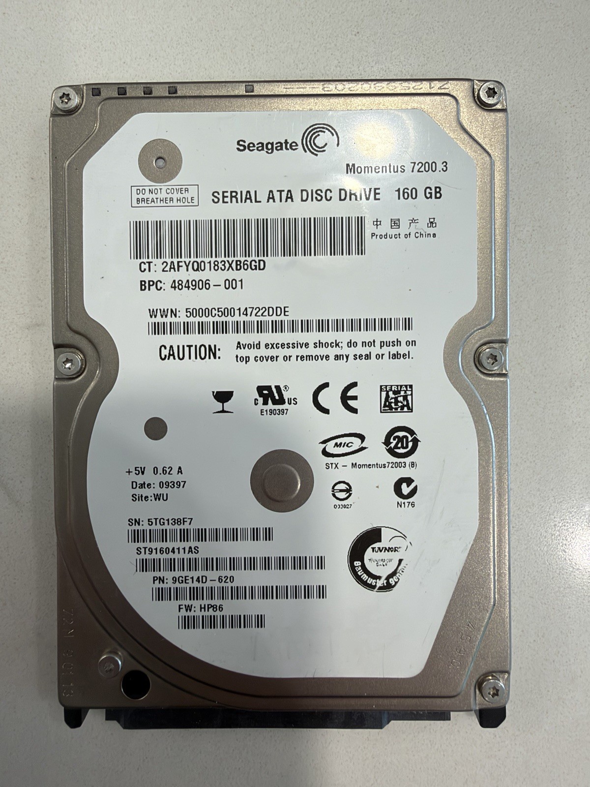 ST9160411AS Seagate 160GB 7200RPM SATA-2 2.5 9.5MM Hard Drive