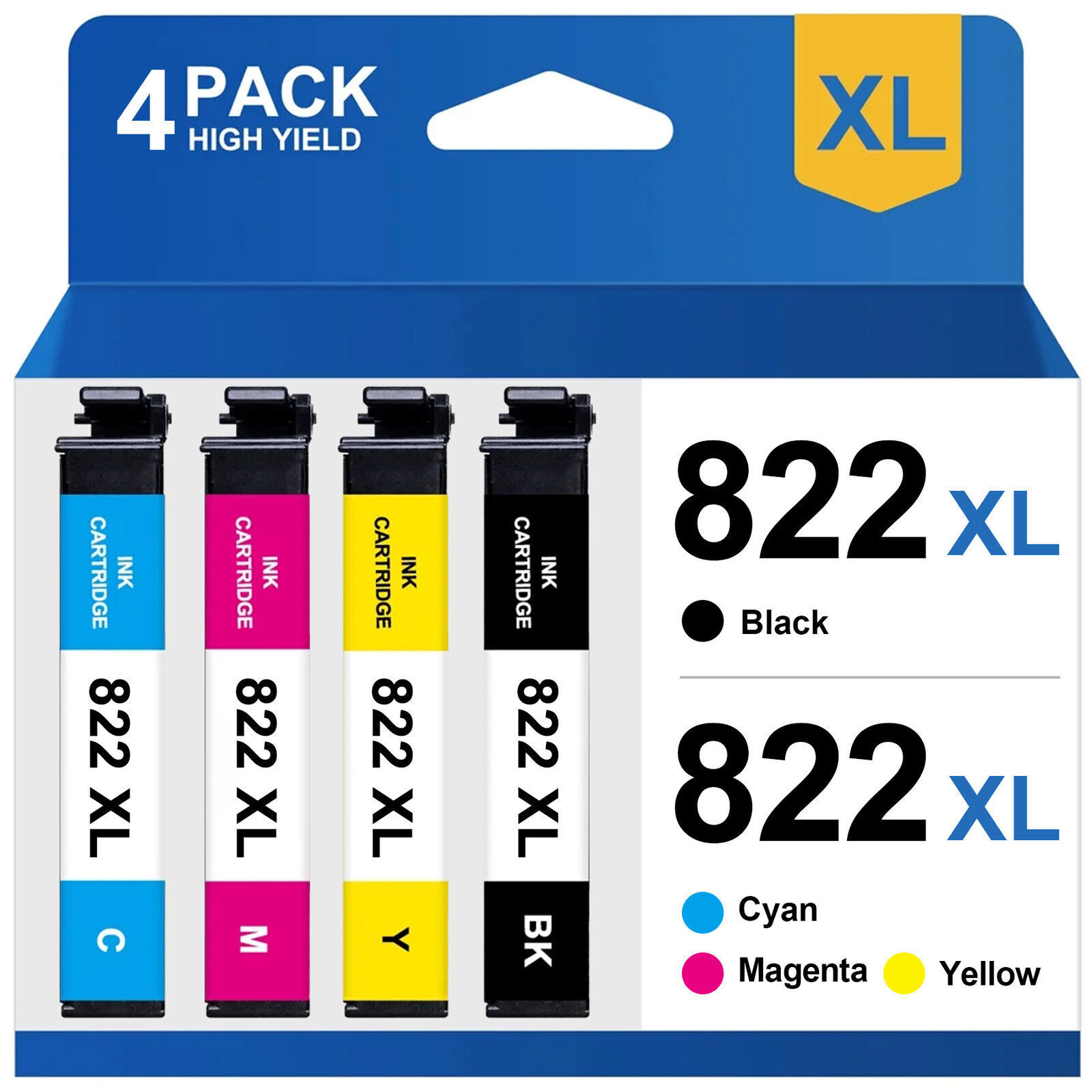 4Pack 822XL T822XL Ink Cartridge For Epson WorkForce Pro WF-3820 WF-4834 WF-4833