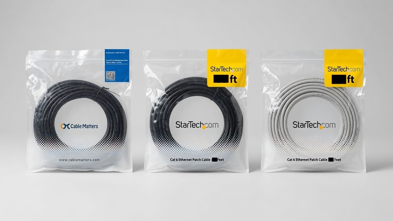 Lot of 3 Cat 6 Ethernet Cables - Cable Matters 30ft Black + 2x StarTech.com 30ft