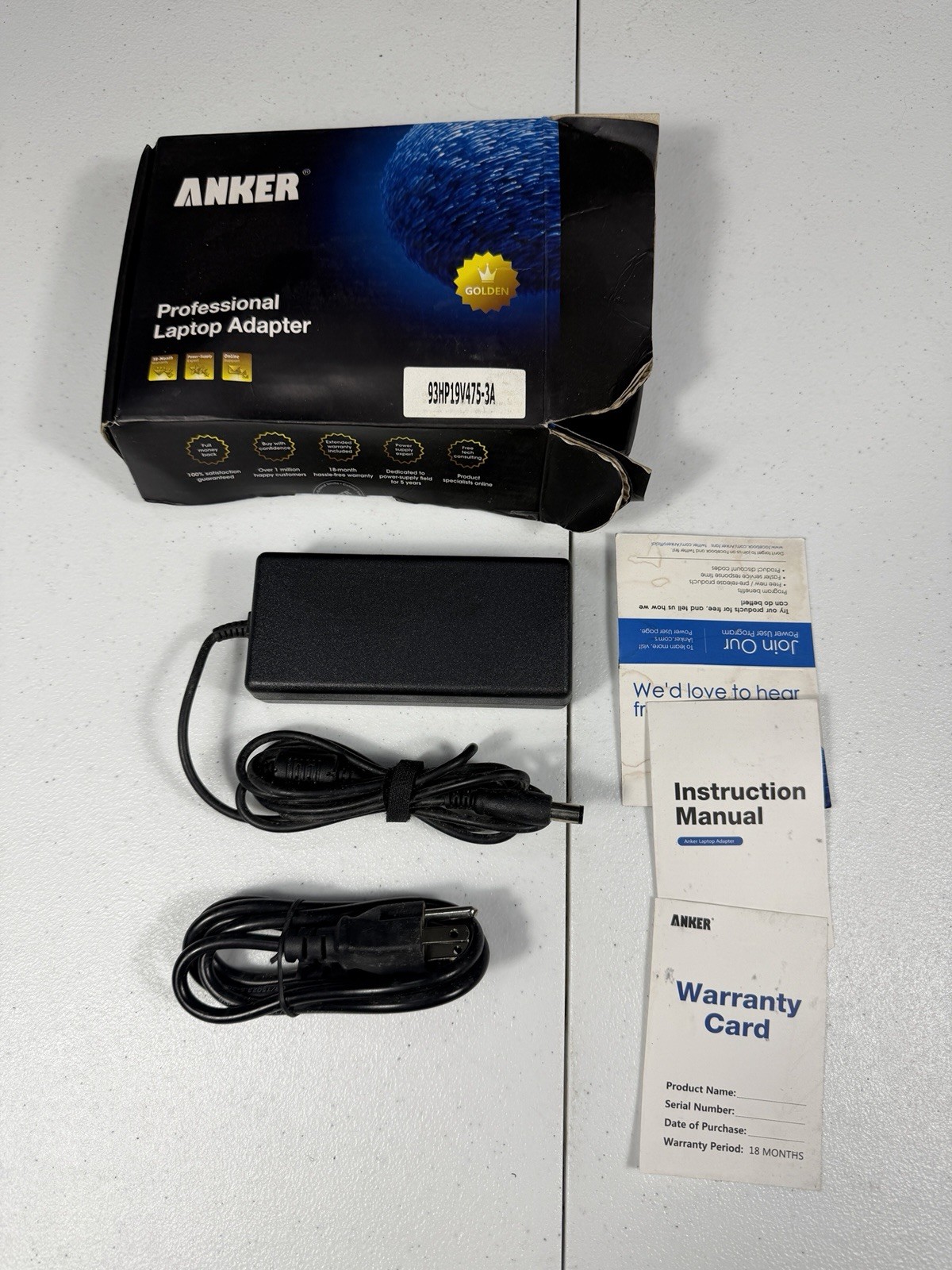 Anker Professional Laptop Adapter 19V 4.74A 90W HP Compatible w/ Box & Cord