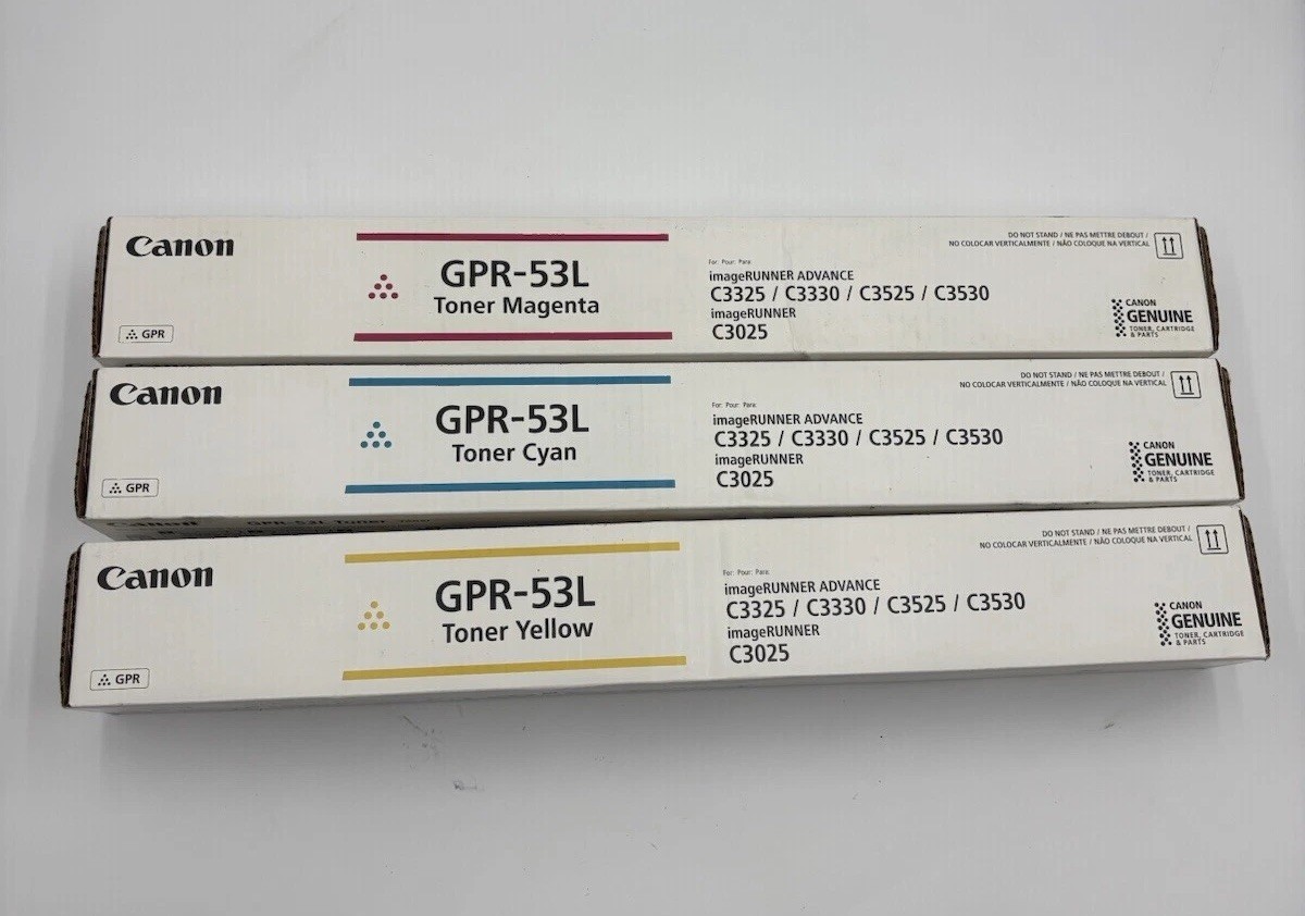Lot of 3- Canon Genuine GPR-53L Yellow Magenta Cyan Toner-ImageRUNNER Advance