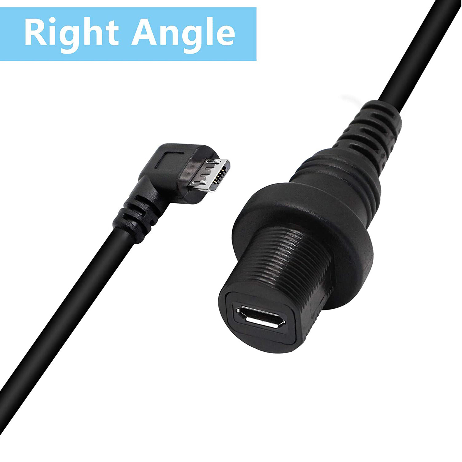 Micro USB Panel Mount Right Angled Mount Dash Flush Cable Male to Female for Car