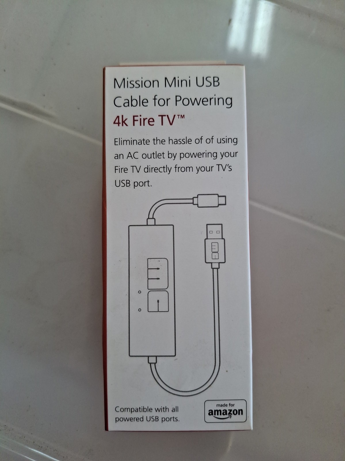 Mission Mini USB Cable For Powering 4K Fire TV New Sealed
