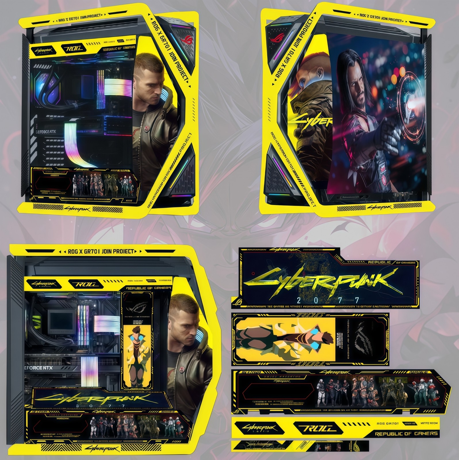ASUS ROG HYPEION GR701 Cyberpunk Theme Customized Case + 4PC UV Light Panel Set