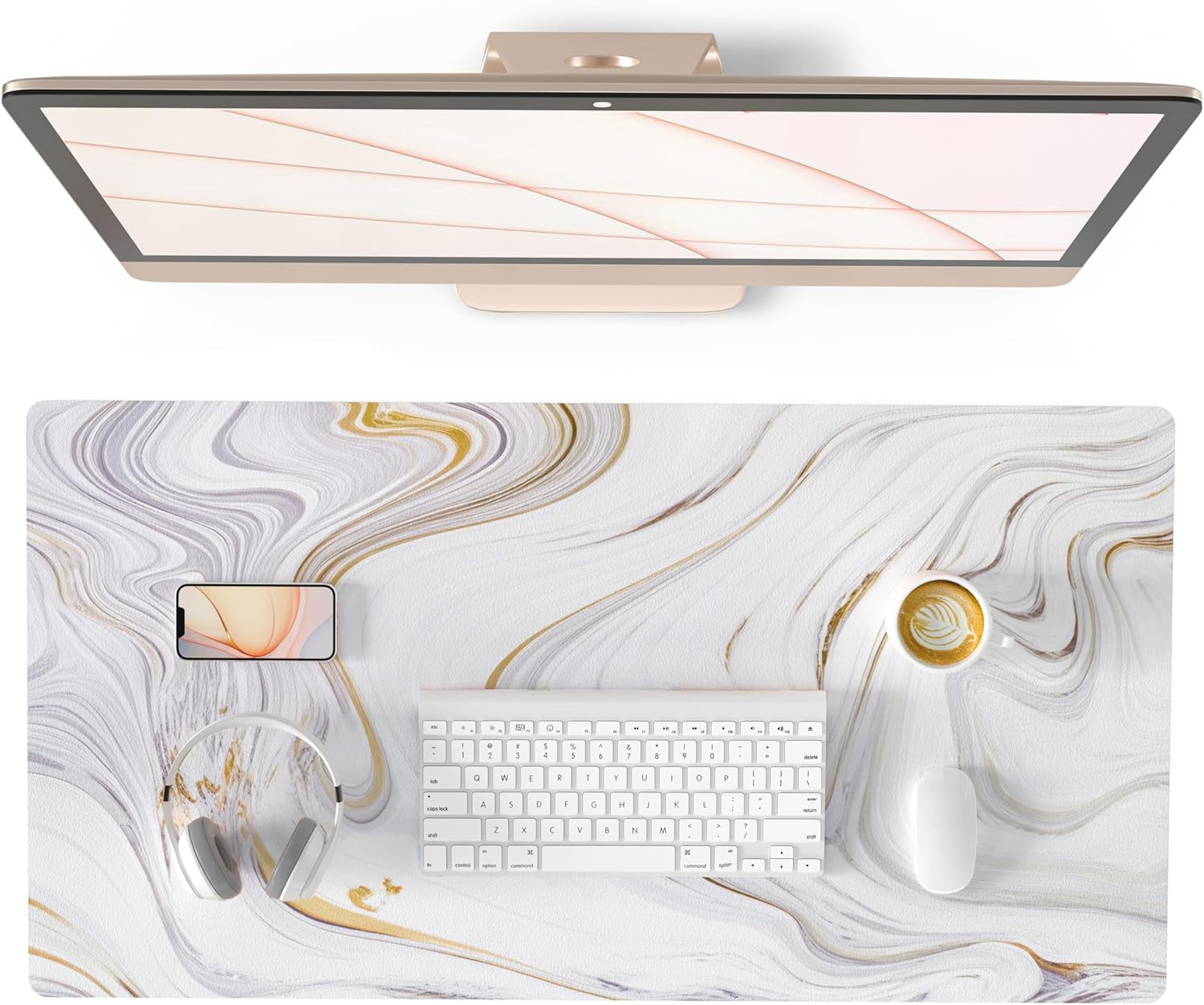 PU Leather Large Mouse Pad, Office Decor, 31.5" X 15.7", Gold Striped | Desk Déc