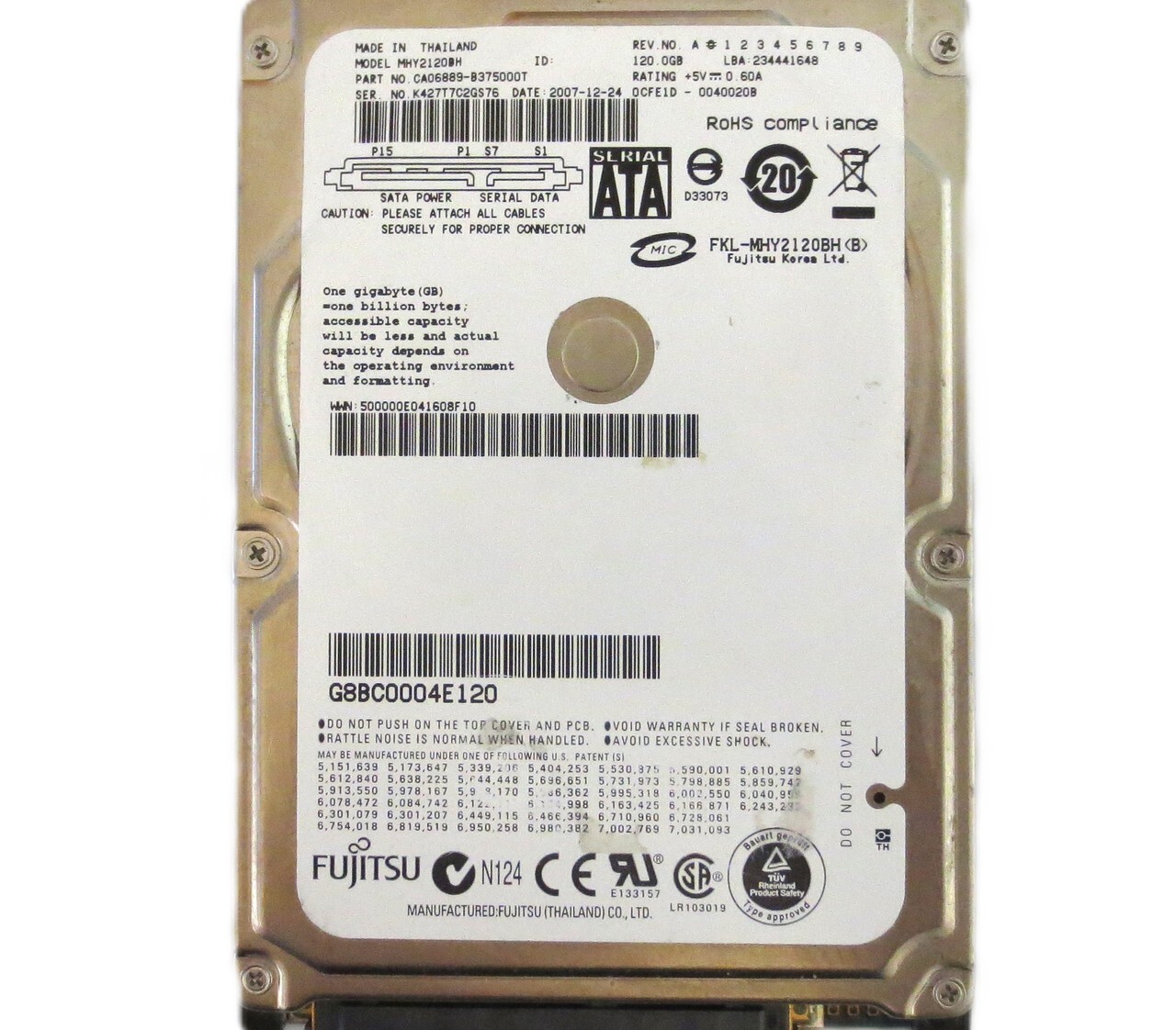 Fujitsu MHY2120BH CA06889-B375000T 0FCE1D-0040020B Thailand 120gb 2007-12-24