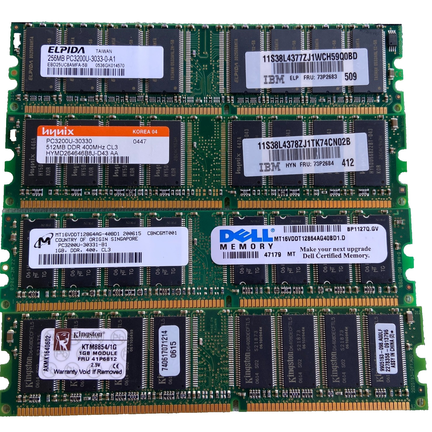 PC Computer Memory IBM Dell Kingston Elpida Hynix MIcron 256MB 512MB 1GB Lot 4 P