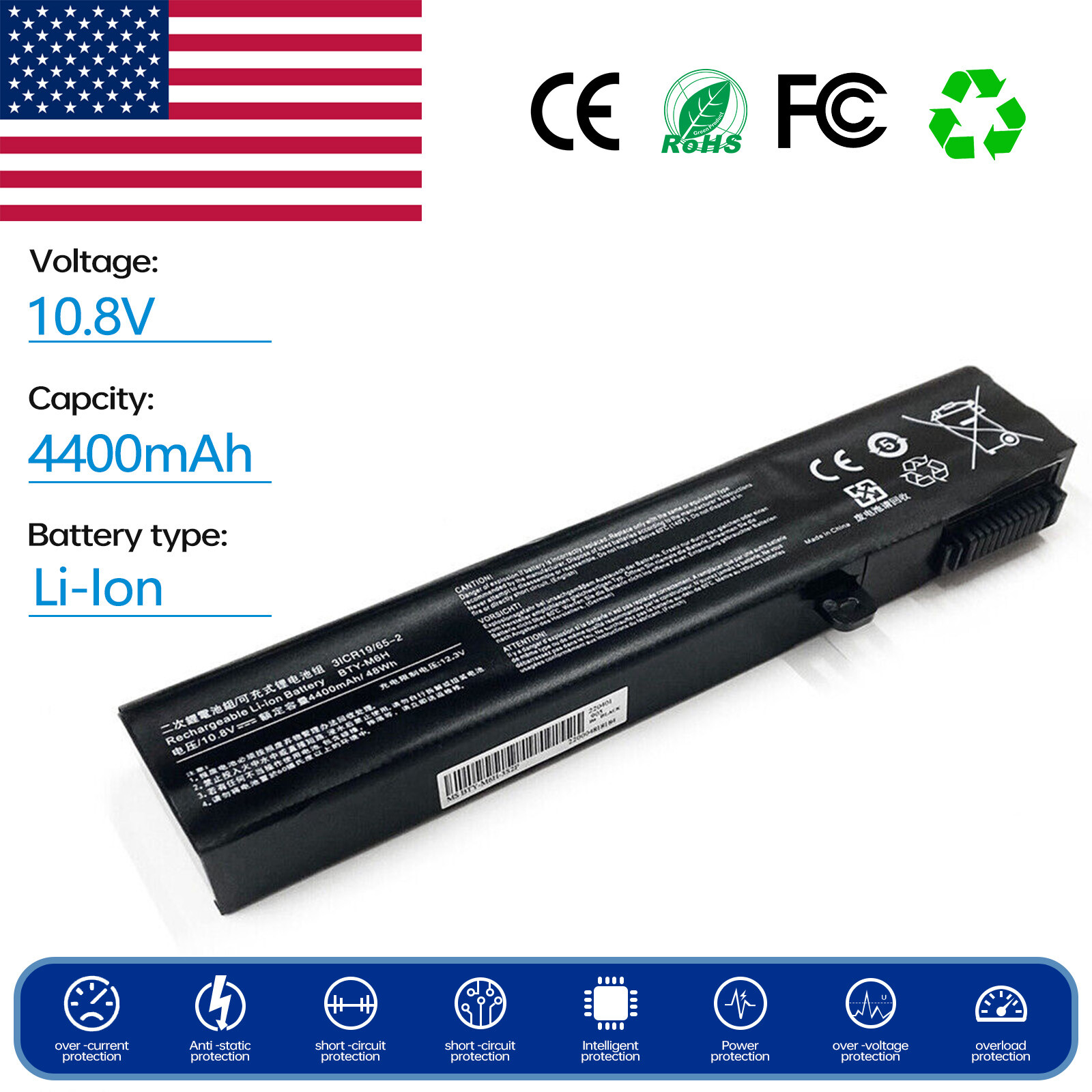Battery for MSI GE62 6QD BTY M6H GL62M 7RD-224CN GE62 6QC-489XCN 7RE-623