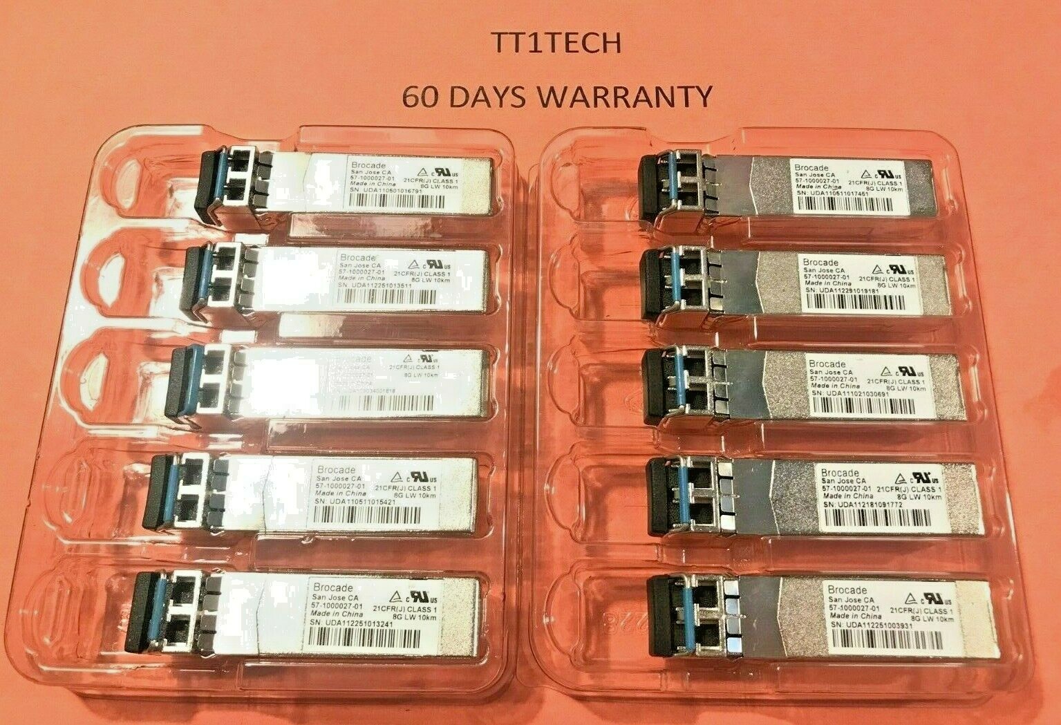 10x Brocade 57-1000027-01 XBR-000153 8Gb 10Km SFP+ BRSFP-8G10KLW DCX-8510 lot 10