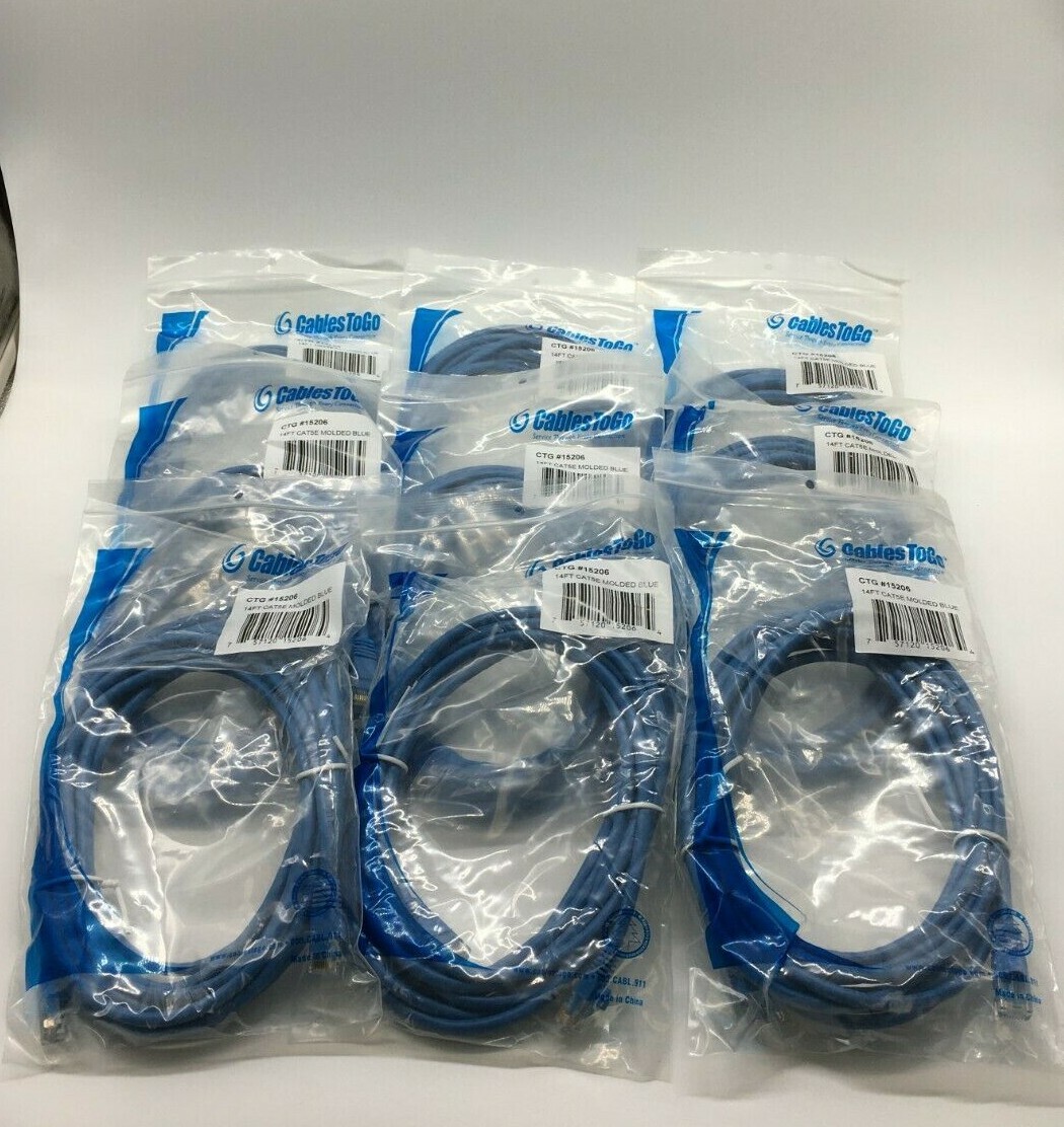  Lot of 9 - Cables to Go 15206 14ft CAT5E Molded Blue