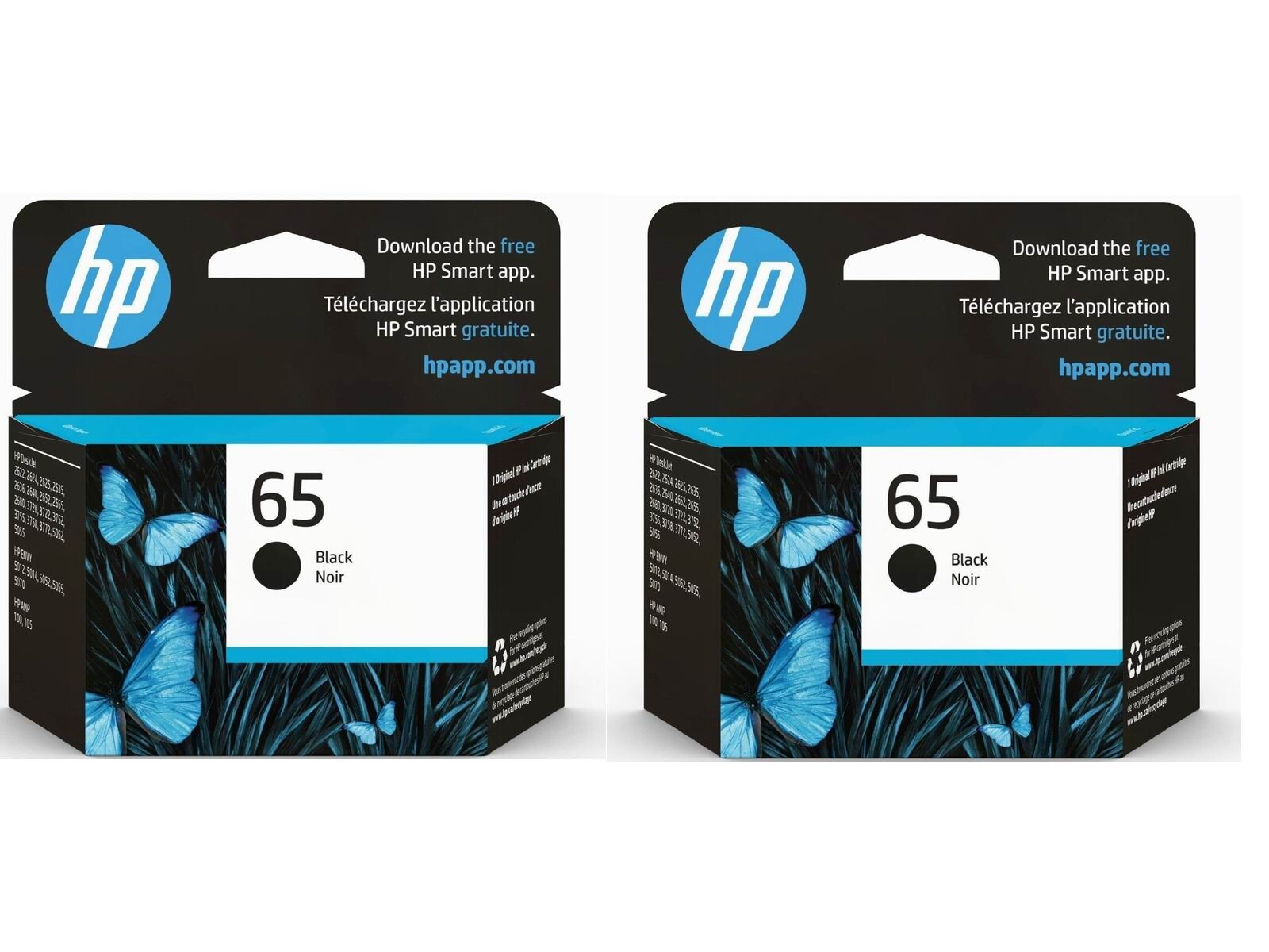 2PK Genuine HP 65 Ink Cartridge Black Pack for HP 2622 3752 3722 printer
