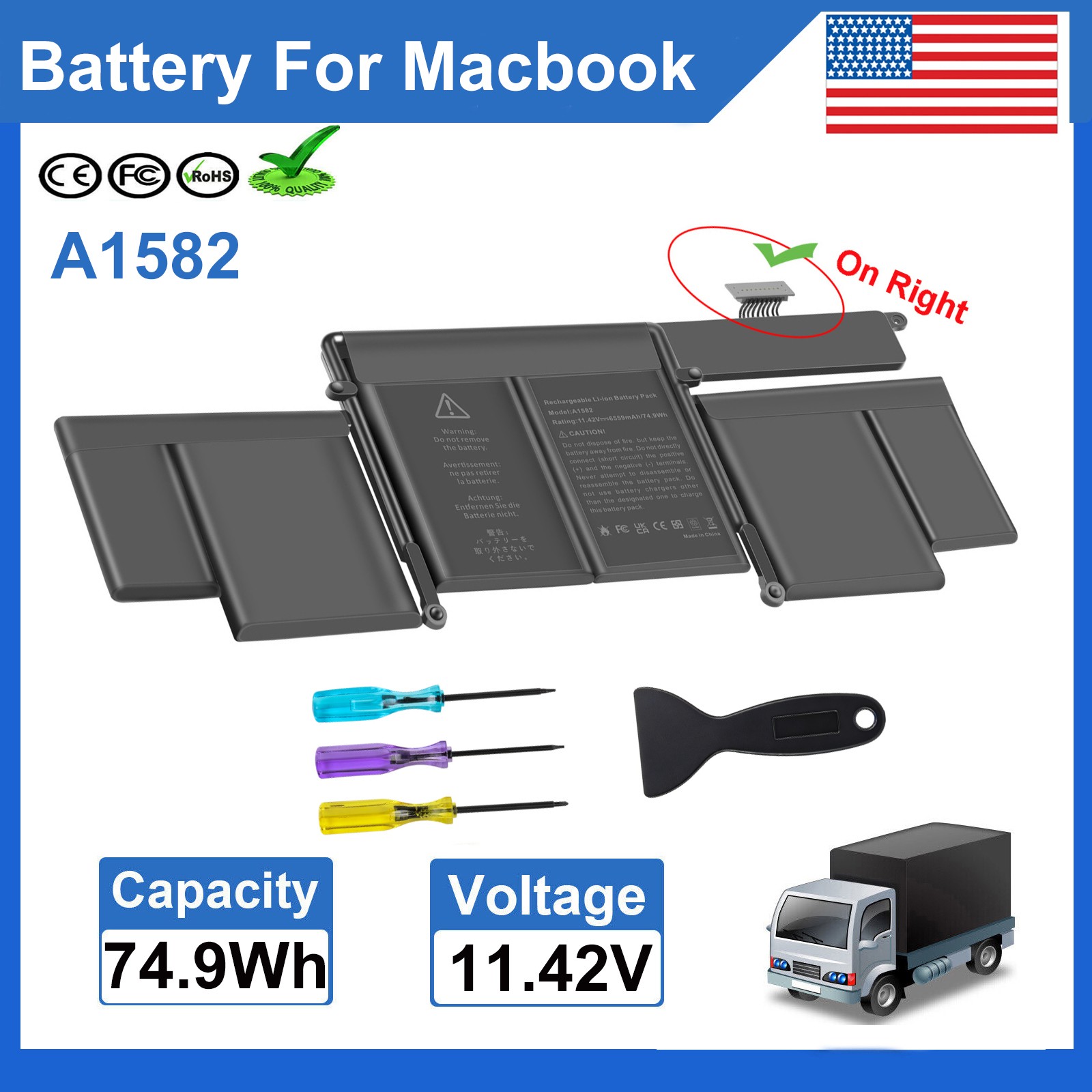 A1582 Battery for MacBook Pro 13" Retina A1502  Late 2013 Mid 2014 Early 2015