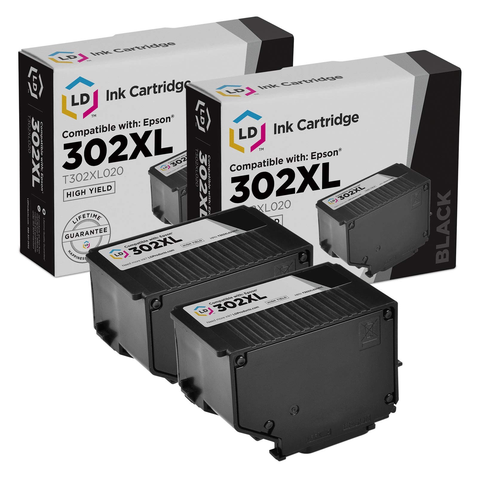 LD Replacement for Epson 302XL T302XL020 Black Ink 2PK Expression XP-6000
