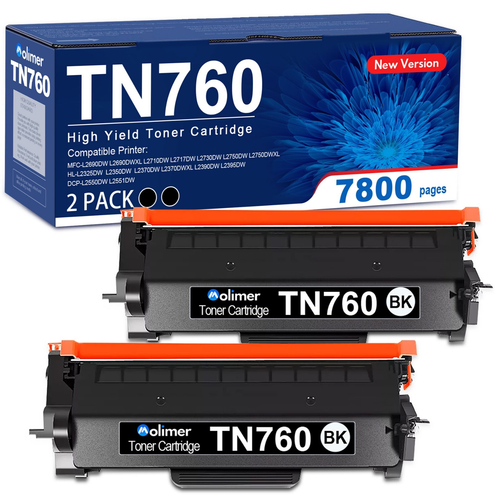 FADSOON® 2PK TN760 TN730 Toner Cartridge for Brother TN760 HL-L2395DW HL-L2390DW