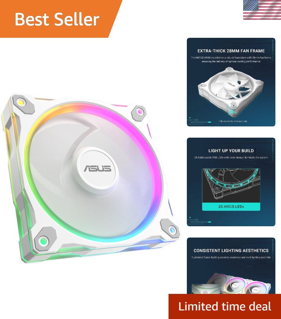 Prime MR120 ARGB Fan White Single Pack, 28mm Extra-Thick Frame, Quiet, high-P...