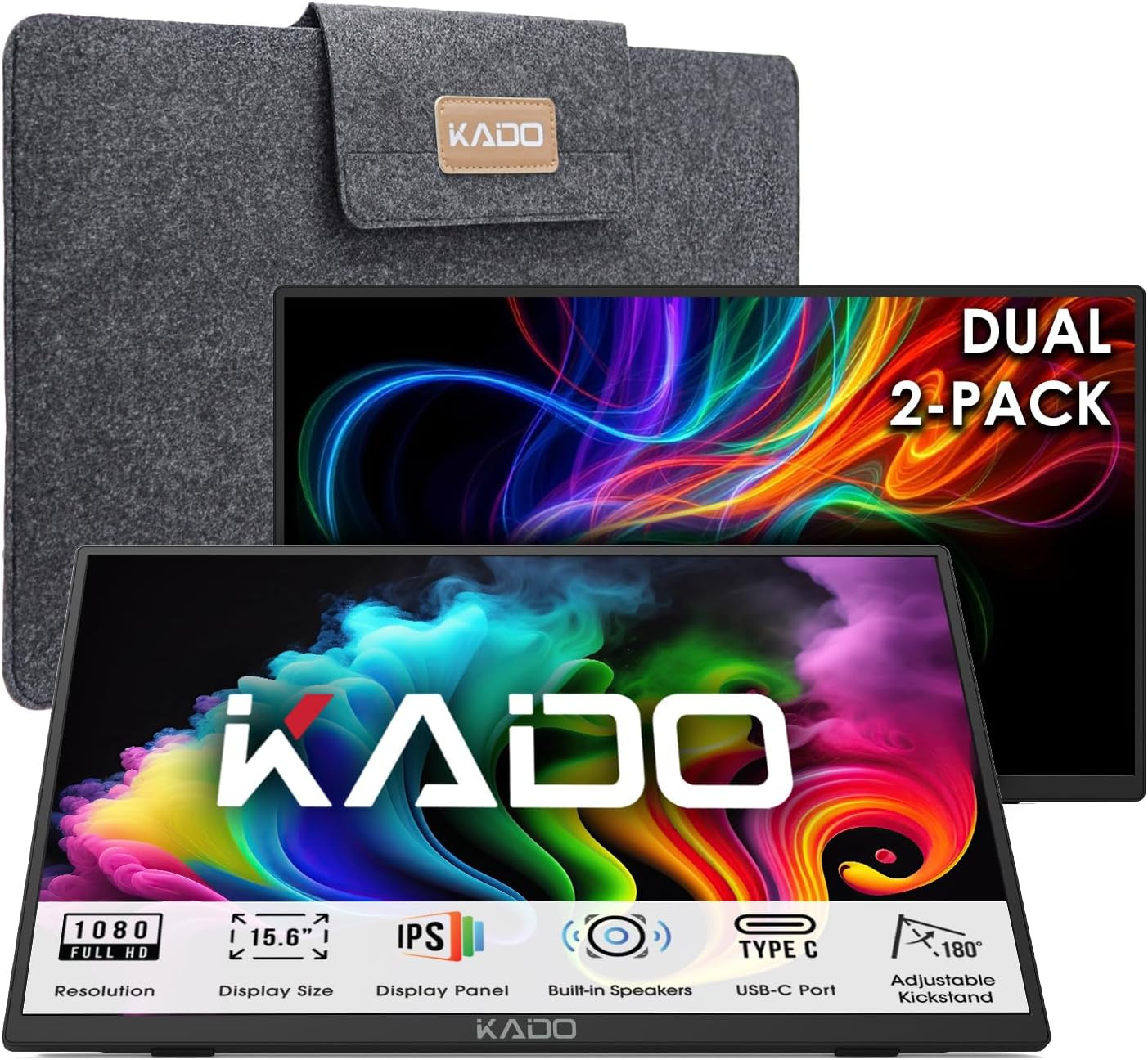 Dual Portable Monitor Setup - 2-Pack 15.6" 1080P IPS Triple Monitor Extender for
