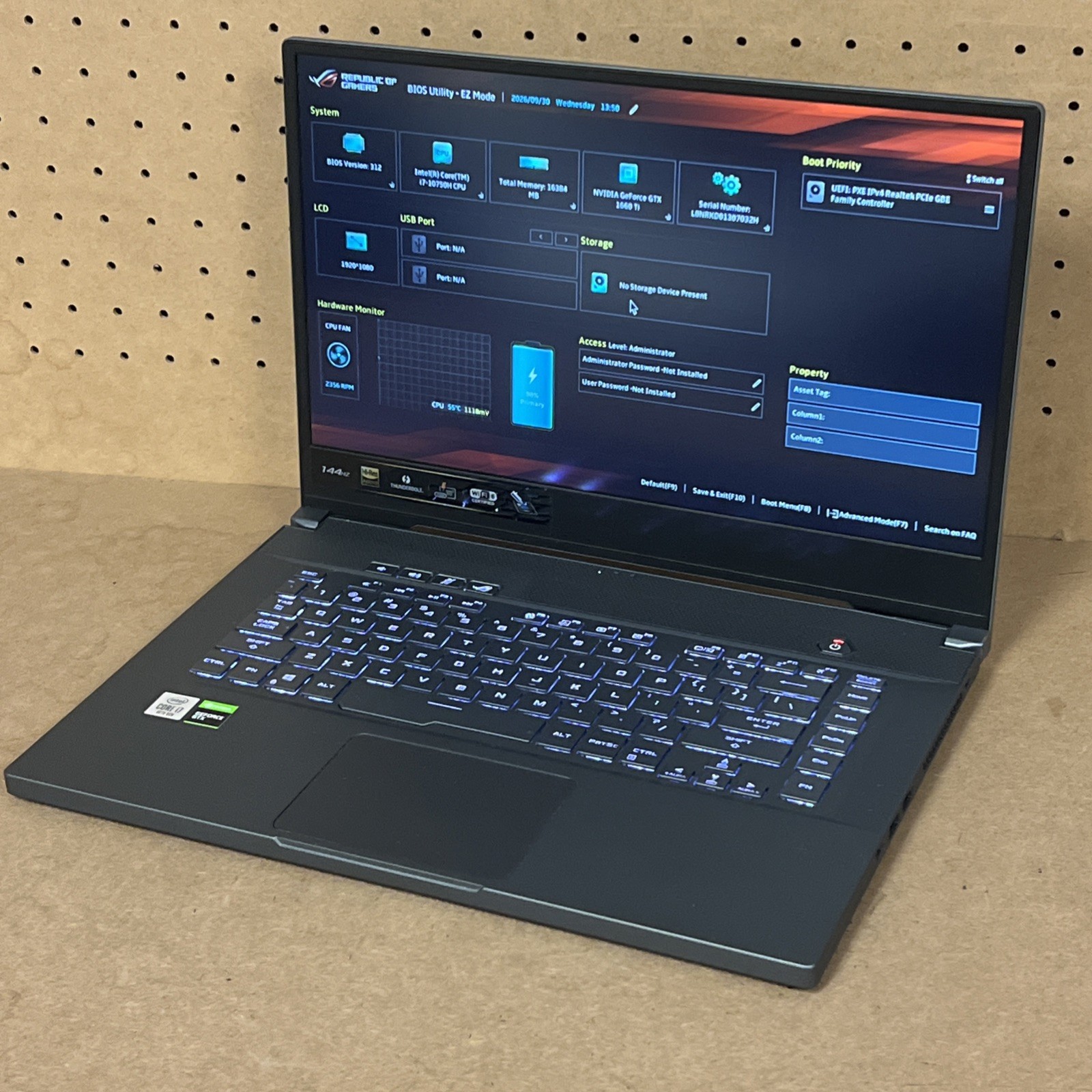 ASUS Rog Zephyrus M15 i7-10750H 16GB Ram GTX 1660 Ti - Good *No SSD/OS, Low Batt