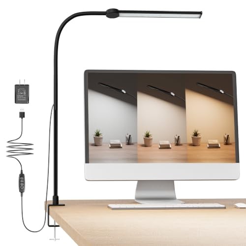 Desk Lamp with Clamp, 27" Flexible Goose-Neck Light 12"L x 1.6"W Light Head