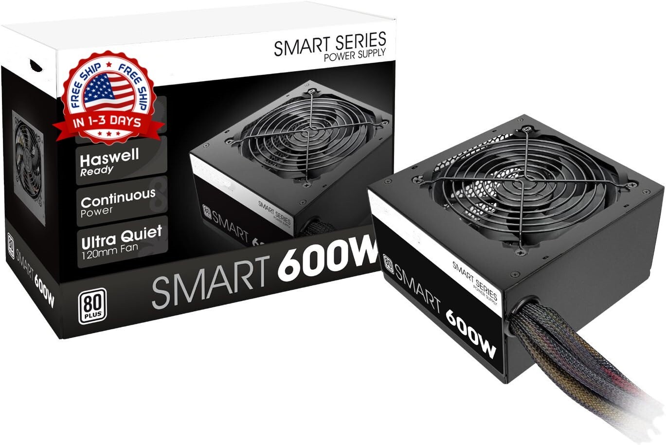 Fuente de alimentación no modular de 600 W para ordenador personal, color negro