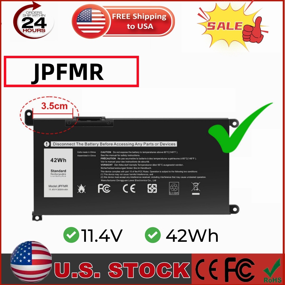 💥LOT Battery For Dell JPFMR 7MT0R 16DPH Chromebook 3100 3400 5488 5493 5593