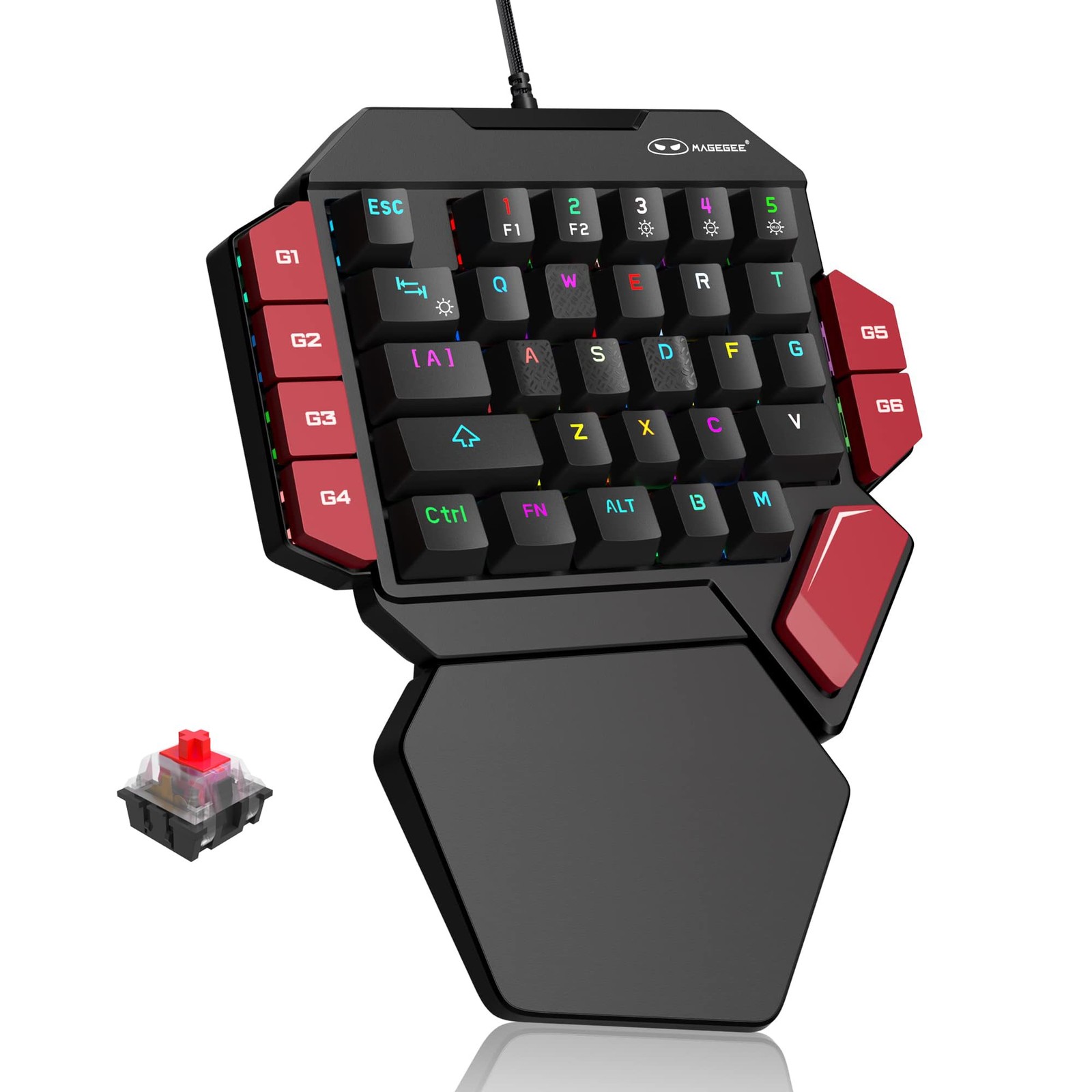 One Handed Professional Gaming Keyboard RGB 35 Keys Red Switch PC Gamer