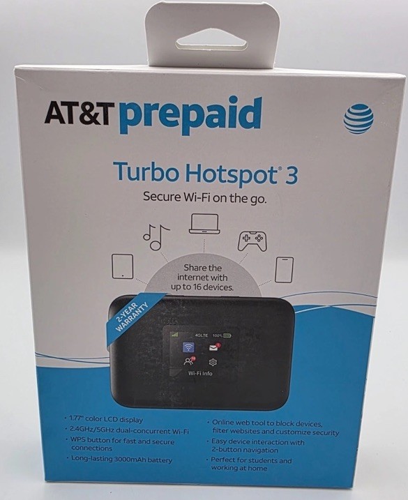 AT&T Turbo Hotspot 3 256 MB Black Prepaid Hotspot Connects Up to 16 Devices Dual