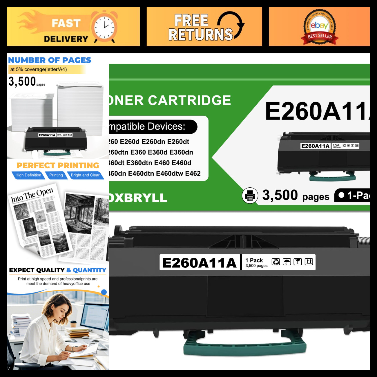 Compatible Toner Cartridge for Lexmark E260 E360 E460 Series - High Yield, Quali