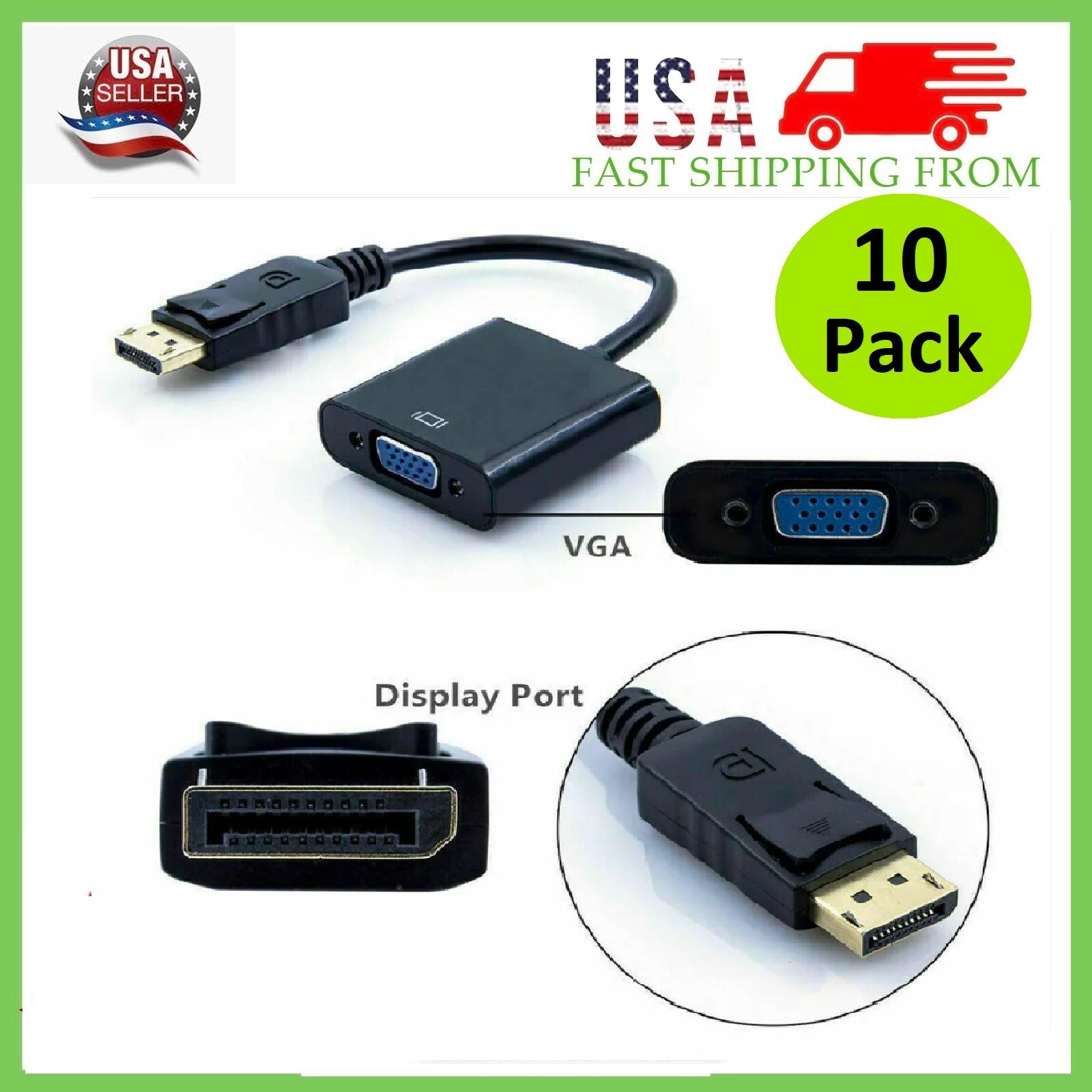 10 x Display Port to VGA Female Video Cable Cord Converter Adapter PC Monitor