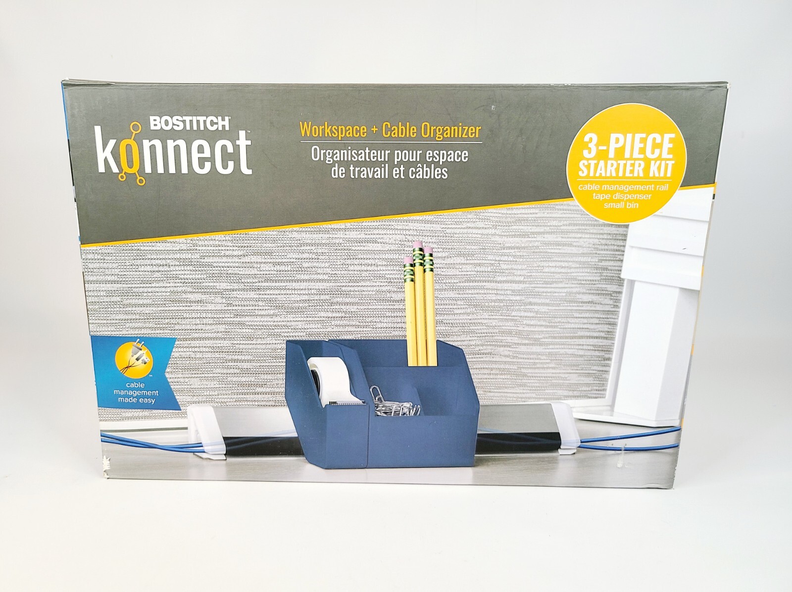 Bostitch Konnect Workspace + Cable Organizer 3pc Starter Set Tape Dispenser Blue