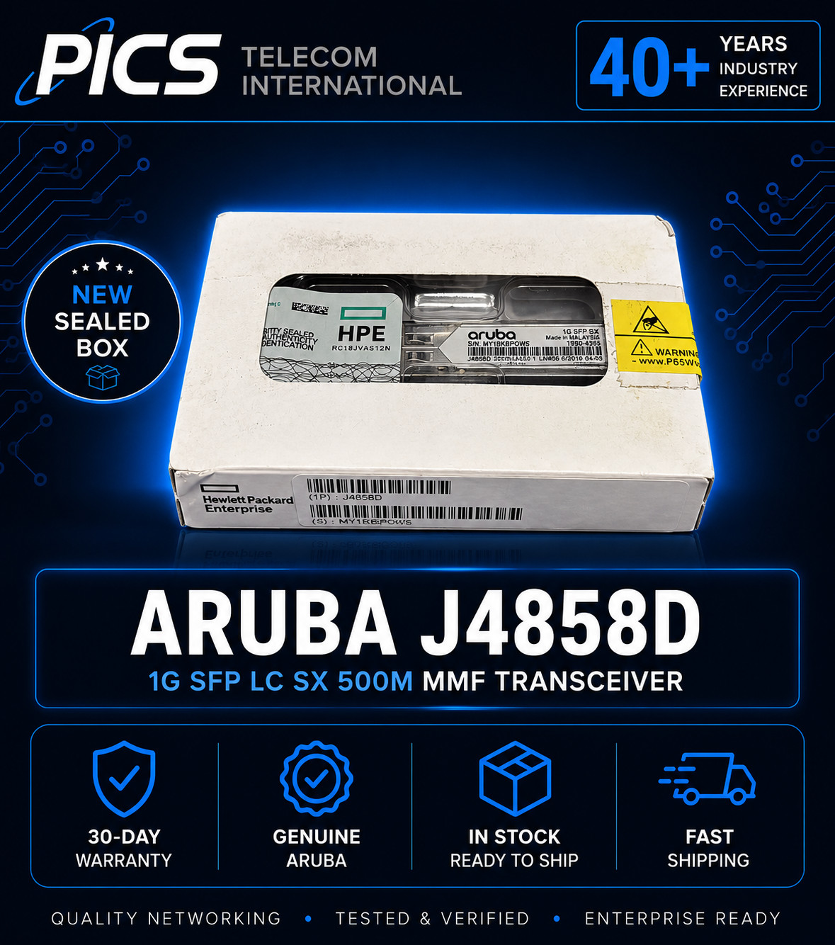 HPE Aruba 1G SFP LC SX 500m MMF Transceiver J4858D 1990-4750