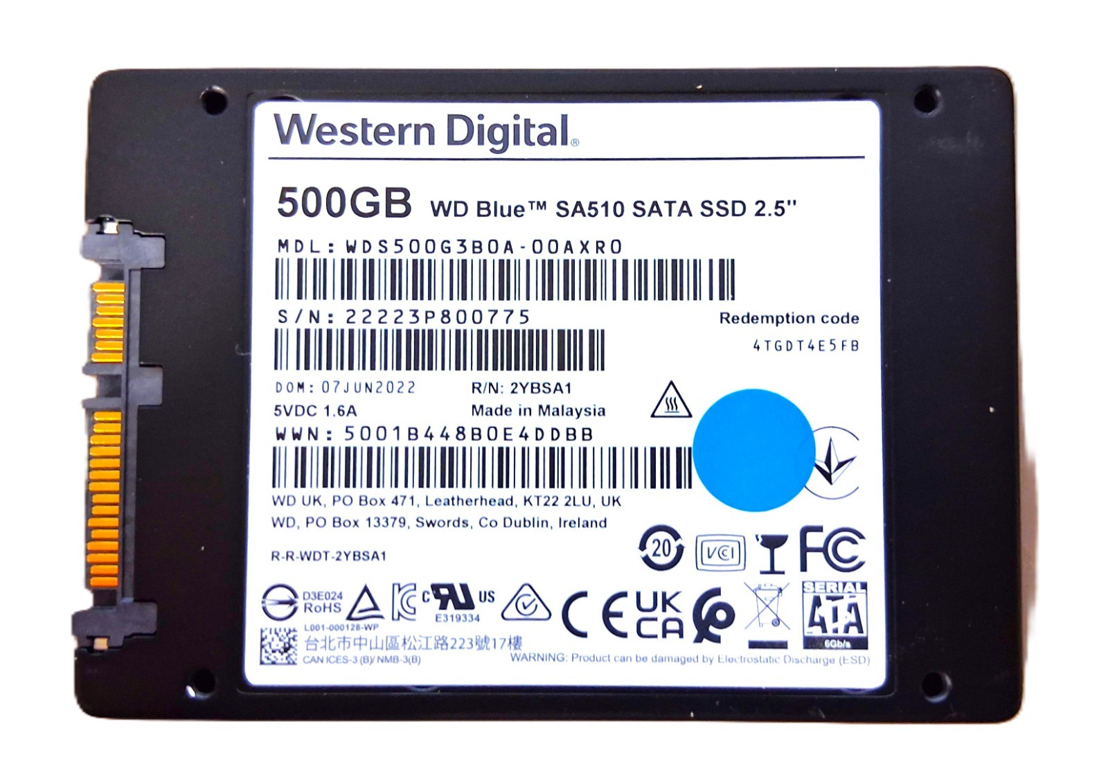 Western Digital 500GB 2.5" SATA SSD | See Photo