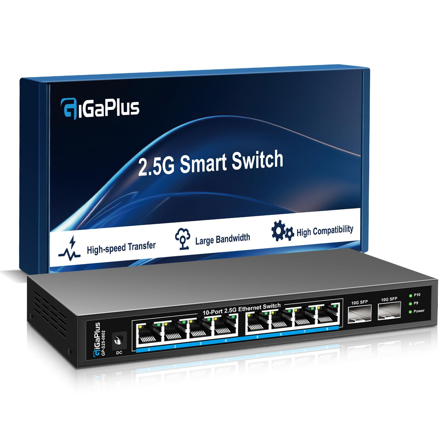 10 Port 2.5Gb Unmanaged Ethernet Switch with 8* 2.5G Base-T Ports, 2* 10G SFP...